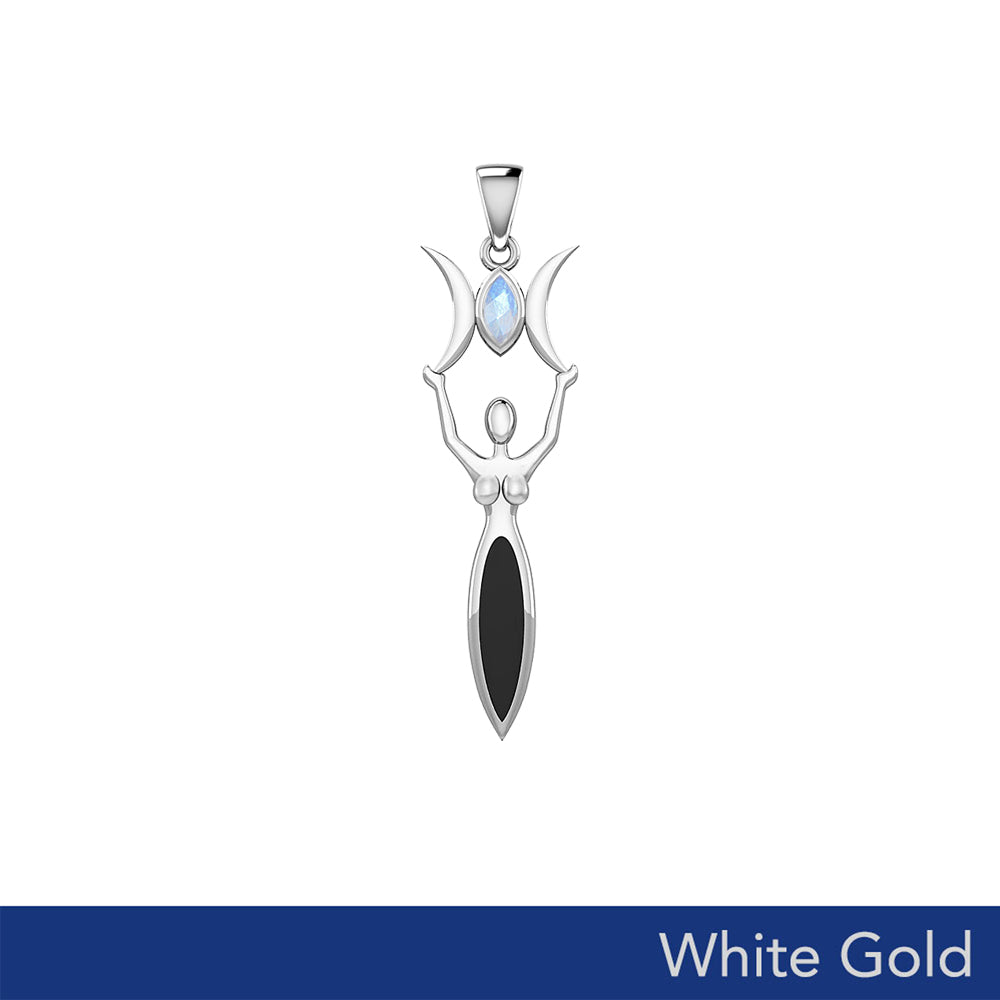 Triple Goddess with Marquise Gemstone Solid White Gold Pendant WPD5659