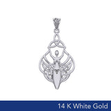 Celtic Goddess Holding Trinity Knot 14K White Gold Pendant WPD5847