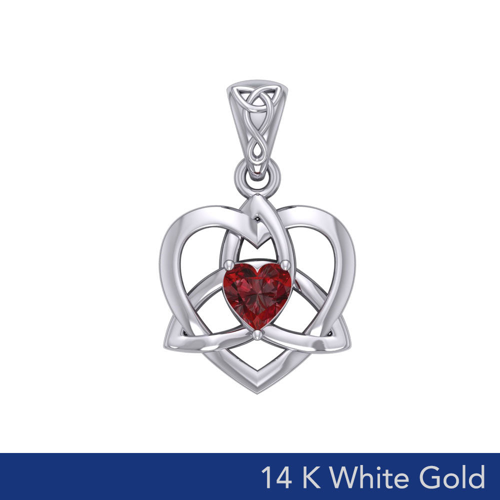 The Small Celtic Trinity Heart 14K White Gold Pendant with Gemstone WPD5913