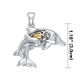 Gentle dolphins in steampunk Sterling Silver with 14K Gold Accent Pendant MPD3929