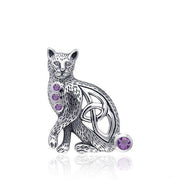 Celtic Cat Sterling Silver Pendant with Gemstone TPD332