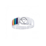 Pride Symbol with Rainbow Color Inlay Silver Ring TR285