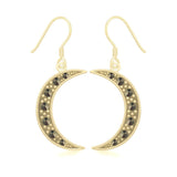 Crescent Moon Solid Gold Earrings with Marcasite GER1906