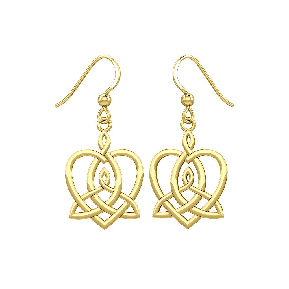 Celtic Motherhood Triquetra or Trinity Heart 14K Solid Gold Earrings GER1948