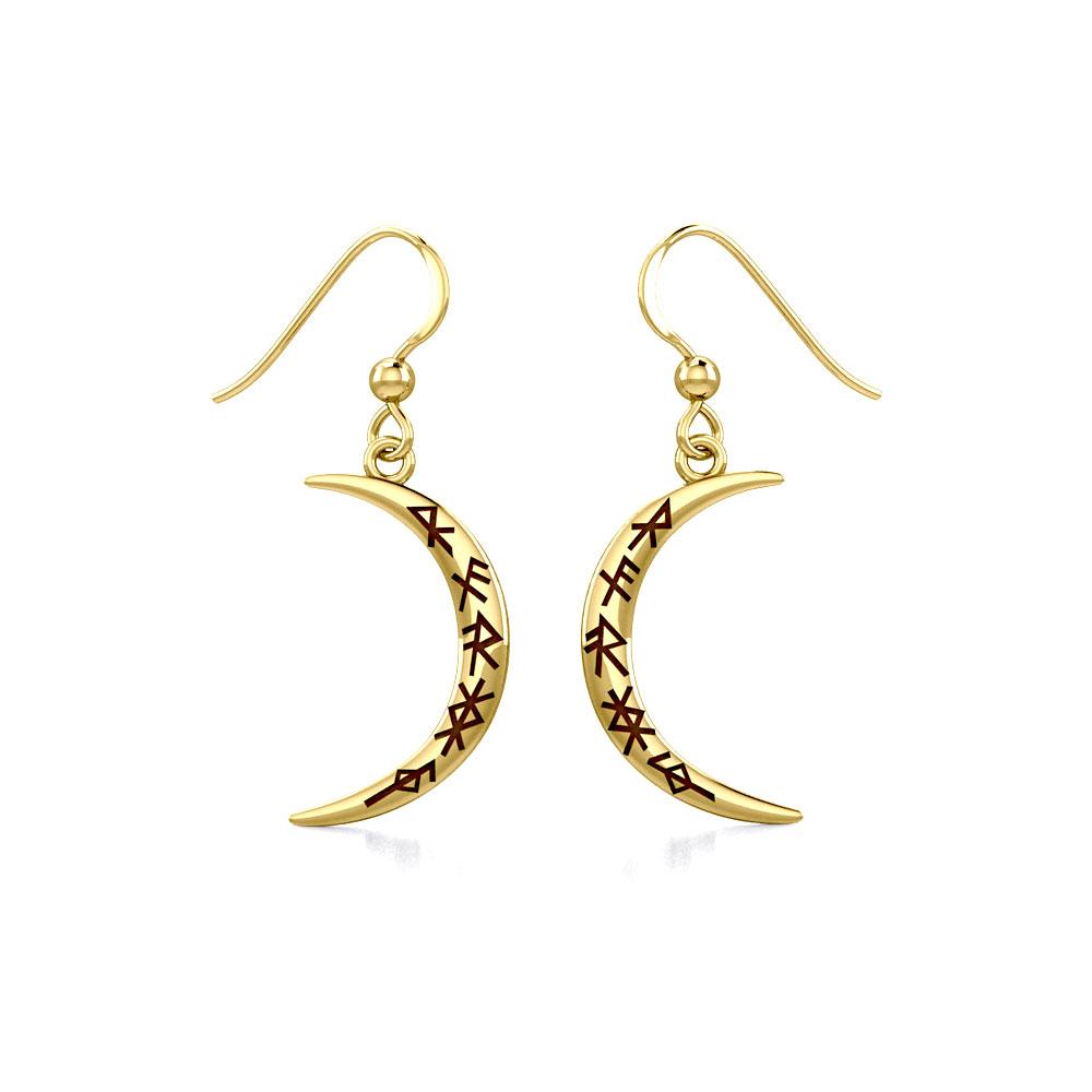 Crescent Moon with Meaningful Bind Runes Gold Earrings GER1955