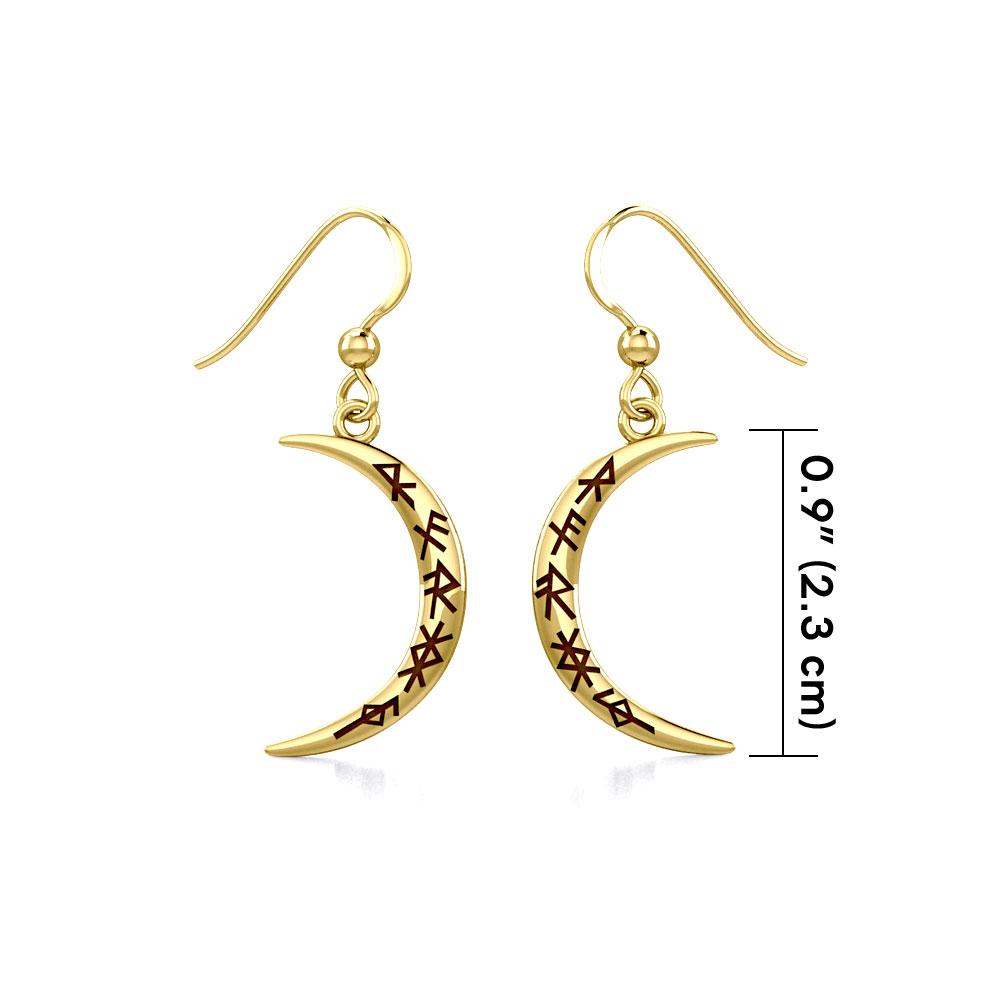 Crescent Moon with Meaningful Bind Runes Gold Earrings GER1955 ...