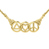 Love Peace and Recovery 14K Solid Gold Necklace GNC556