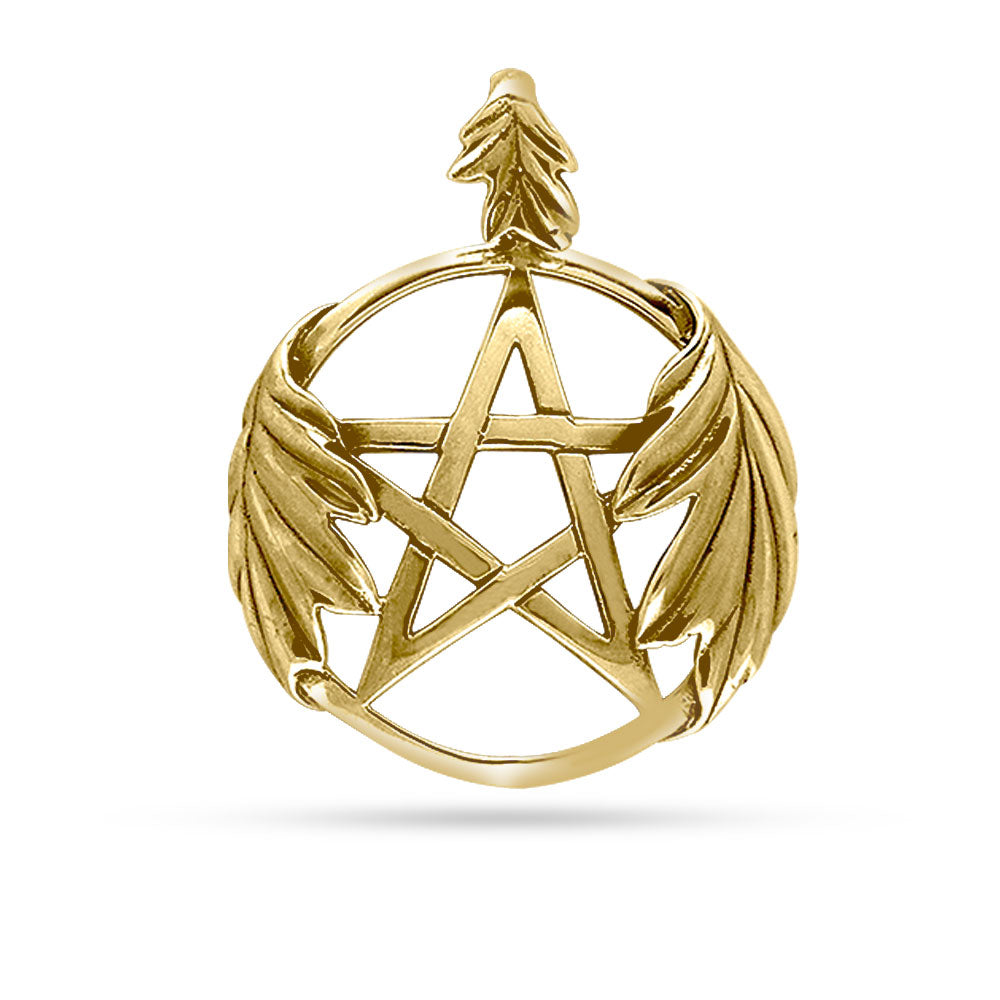 Gold Pentagram Pentacle Oak Leaves Pendant GPD132
