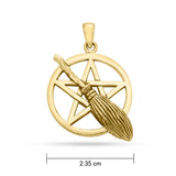 Broom on Pentagram Sterling Gold Pendant GPD3138