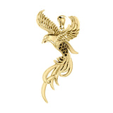 Soar to the Heavens Flying Phoenix Solid Gold Pendant with Gems GPD3591