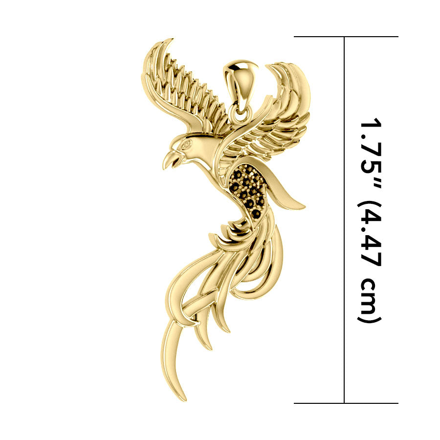 Soar to the Heavens Flying Phoenix Solid Gold Pendant with Gems GPD3591