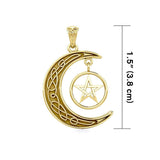 Celtic Crescent Moon Solid Gold Pendant with Dangling Star GPD4231 - Jewelry