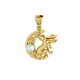 Rabbit on Celtic Crescent Moon Gold Pendant with Gemstone GPD4291