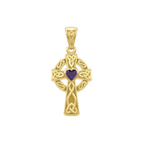 Celtic Cross Yellow Gold Pendant with Heart Gemstone GPD5337