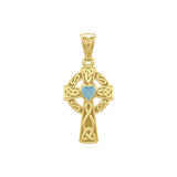 Celtic Cross Yellow Gold Pendant with Heart Gemstone GPD5337