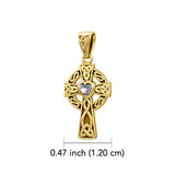 Celtic Cross 14K Yellow Gold Pendant with Heart Gemstone GPD5337