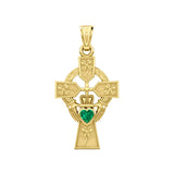 Claddagh Celtic Cross with Lucky Four Leaf Clover 14K Yellow Gold Pendant GPD5359