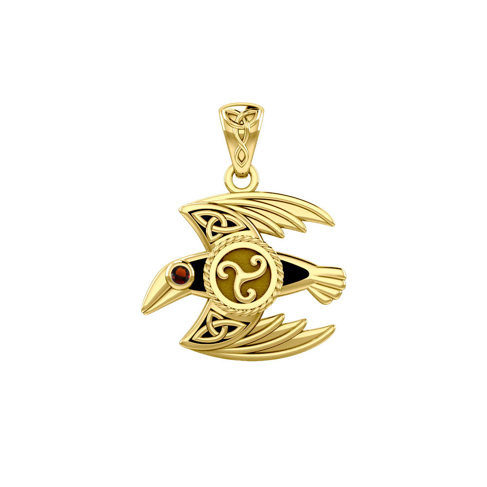 Behind the Mystery of the Mythical Raven 14K Yellow Gold Jewelry Pendant with Gemstone GPD5381