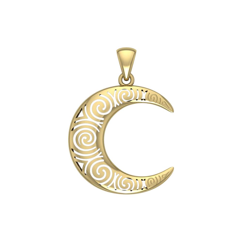 Spiral Crescent Moon Solid Gold Pendant GPD5477