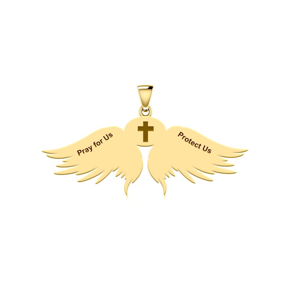 Guardian Angel Wings Solid Gold Pendant with Capricorn Zodiac Sign GPD5512