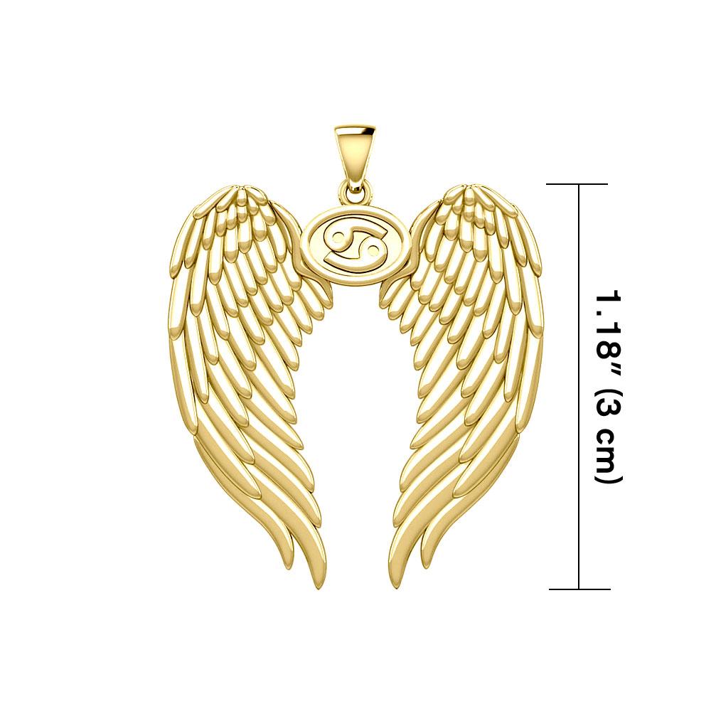 Guardian Angel Wings Solid Gold Pendant with Cancer Zodiac Sign GPD5518