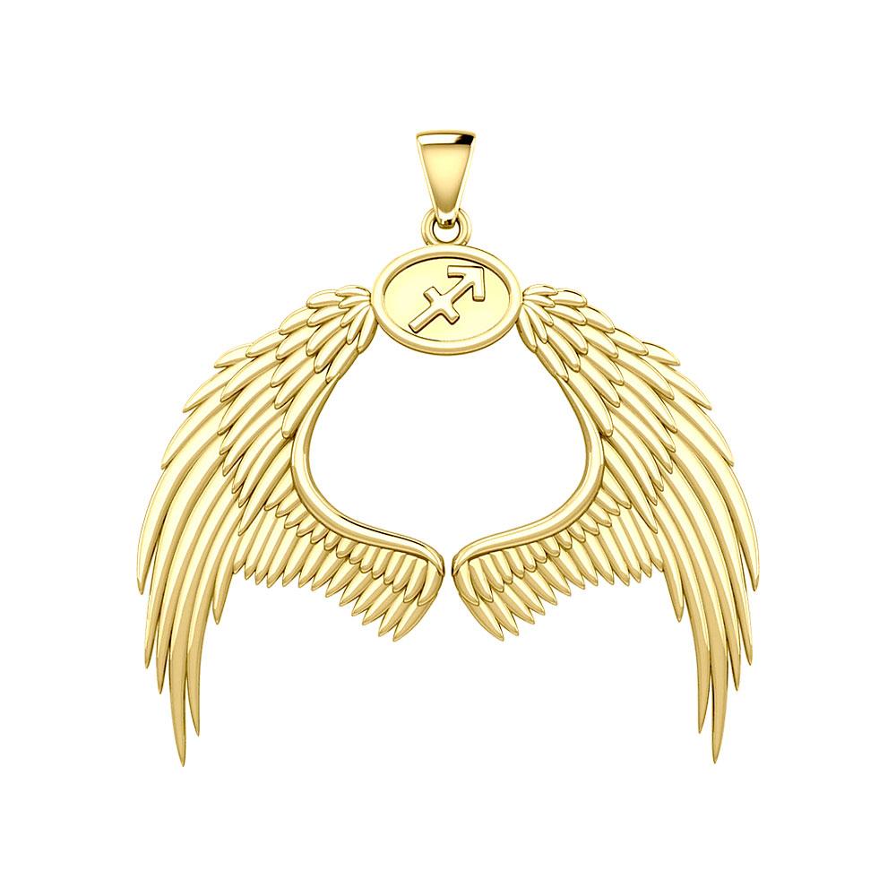 Guardian Angel Wings Solid Gold Pendant with Sagittarius Zodiac Sign GPD5523