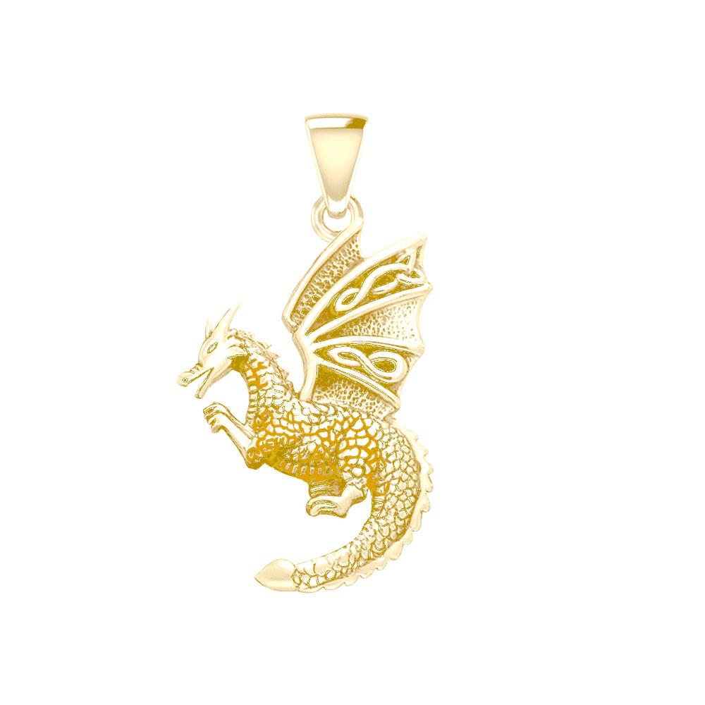 Flying Dragon with Celtic Wing Solid Gold Pendant GPD5641