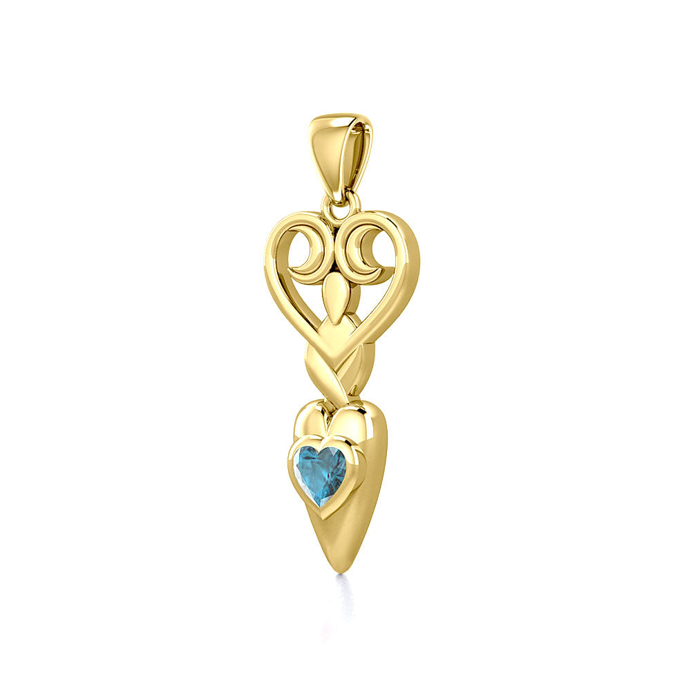 Goddess with Heart Gemstone 14K Solid Gold Pendant GPD5657
