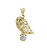 Celtic Owl Solid Gold Pendant with Gemstone GPD5720