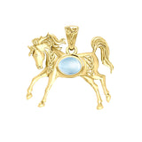 Celtic Running Horse 14K Yellow Gold Pendant with Gem GPD5730