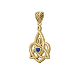 Celtic Motherhood Triquetra or Trinity Heart 14K Yellow Gold Pendant With Gem GPD5784