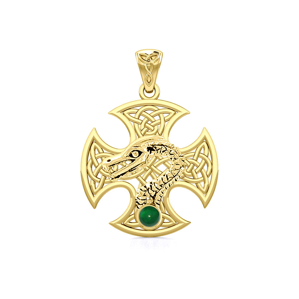 Dragon with Celtic Cross Solid Gold Pendant GPD5818