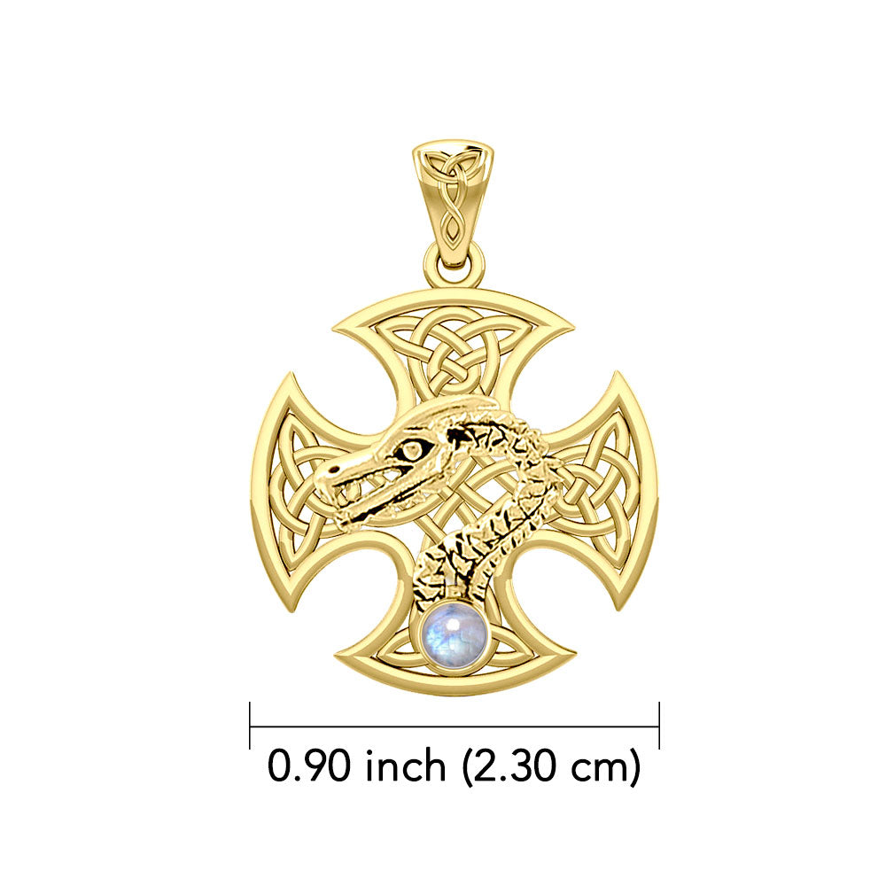Dragon with Celtic Cross 14K Yellow Gold Pendant GPD5818