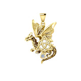 Dragon with Triquetra 14K Yellow Gold Pendant GPD5821