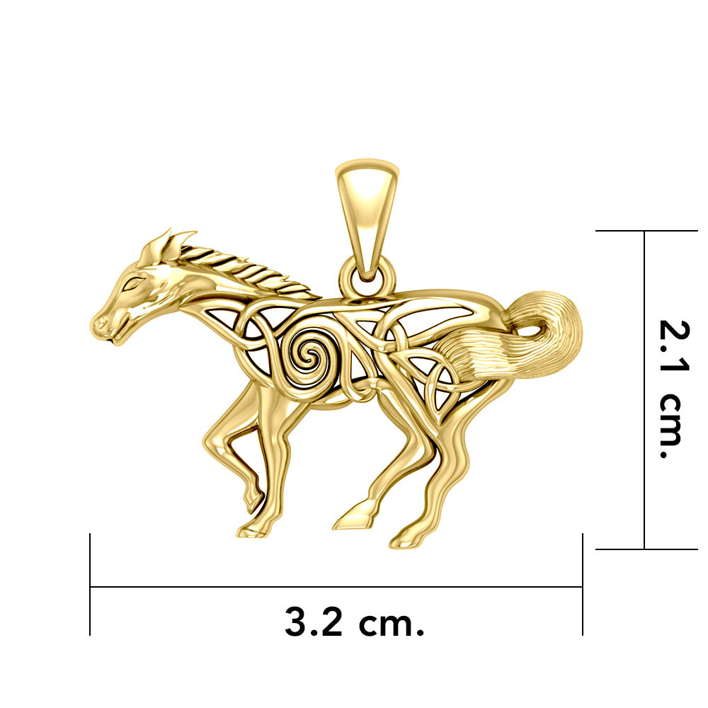 Celtic Running Horse 14 K Solid Gold Pendant GPD5861