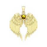 Guardian Angel Wings Solid Gold Pendant with Birthstone GPD5866