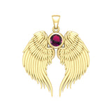 Guardian Angel Wings Solid Gold Pendant with Birthstone GPD5866