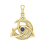Trinity Knot with Celtic Crescent Moon 14 K Solid Gold Pendant with Gem GPD5883