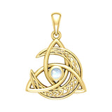 Trinity Knot with Celtic Crescent Moon 14 K Solid Gold Pendant with Gem GPD5883