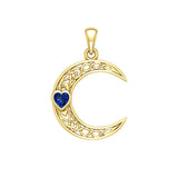 Celtic Crescent Moon with Heart Stone 14K Yellow Gold Pendant GPD5886