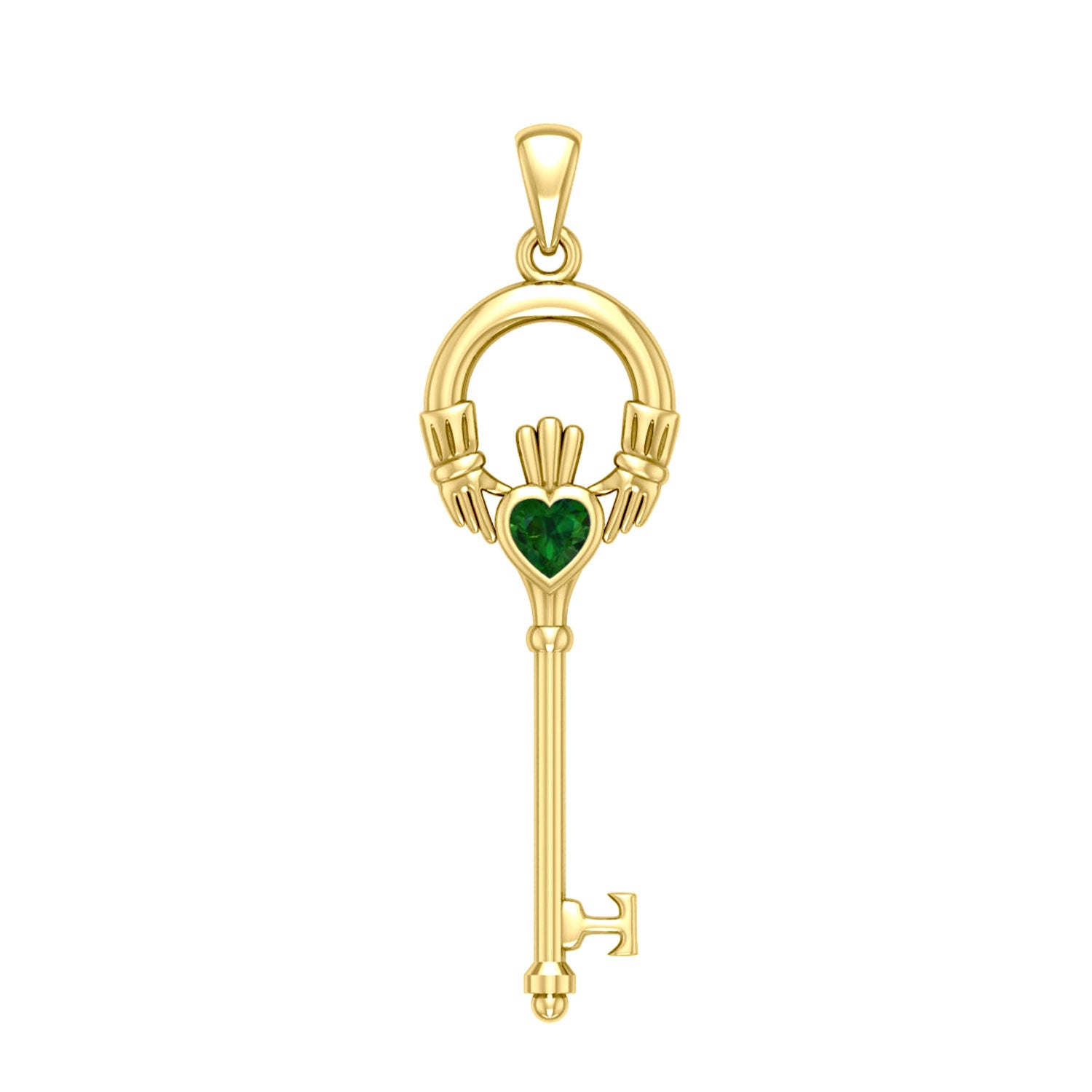 Irish Claddagh Spiritual Key 14 K Solid Gold Pendant with Gem GPD5903