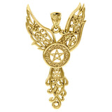 Celtic Phoenix with Pentacle Solid Yellow Gold Pendant GPD5906