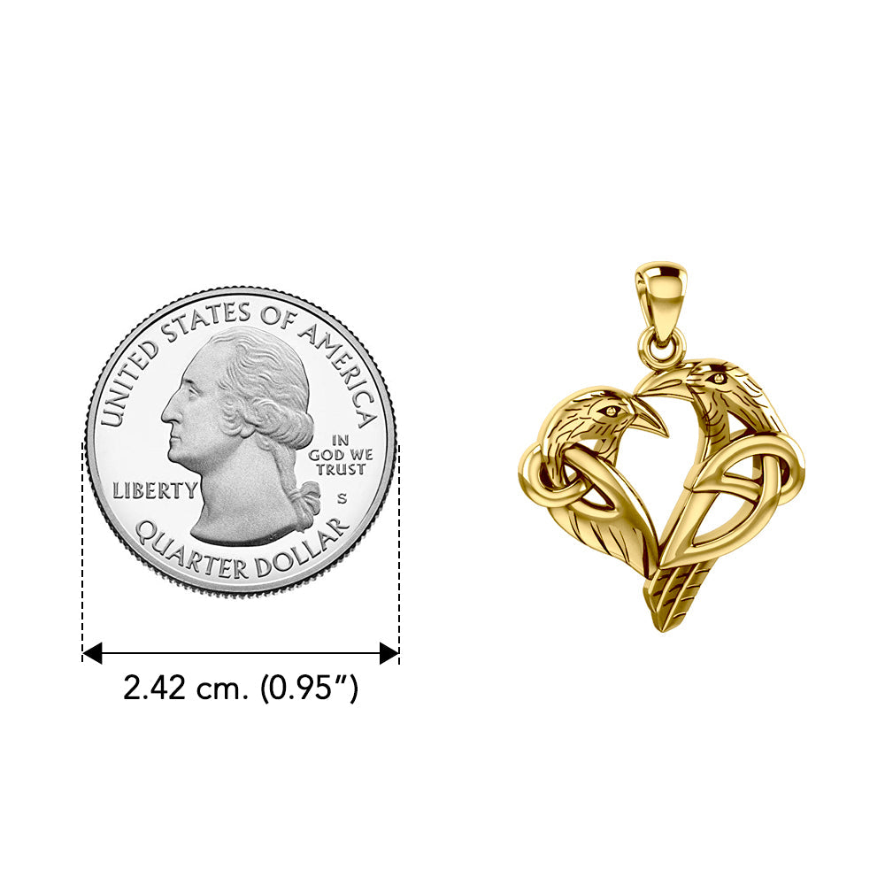 Love of The Mythical Celtic Heart Raven Yellow Gold Jewelry Pendant GPD6025