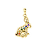 Rabbit or Hare Solid Gold Pendant with Chakra Gemstone GPD6039