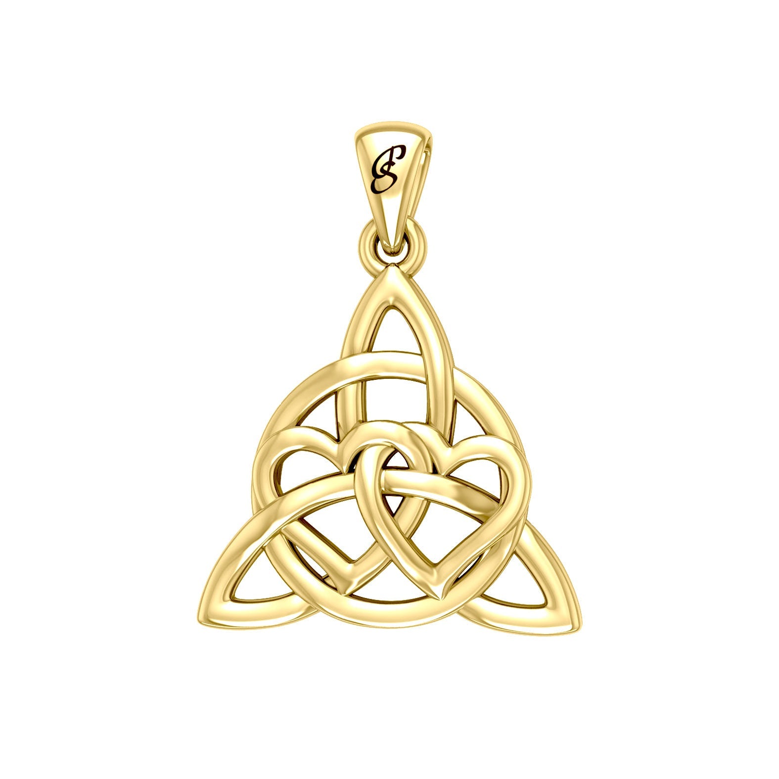 Enchantment Yellow Gold Double Hearts Connected with Magic Celtic Triquetra Pendant - GPD6194 by Peter Stone