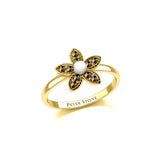 Flower with Pearl and Marcasite 14 K Solid Gold Ring GRI1867