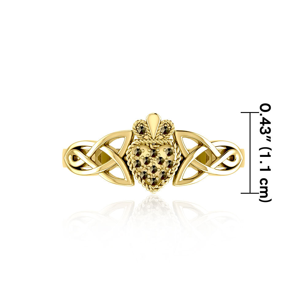 Irish Claddagh and Celtic Knotwork 14K Gold Ring with Marcasite GRI1904