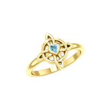 Celtic Four Point Knot 14K Gold Ring With Heart Gemstone GRI2307