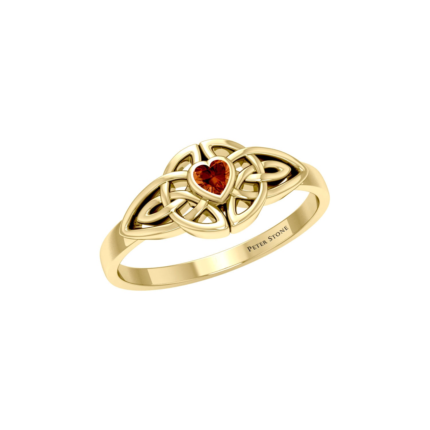 Celtic Knotwork Heart Solid Gold Ring With Heart Gemstone GRI2310