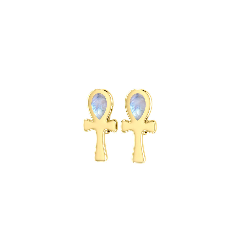 Ankh Spiritual Solid Gold Post Earrings with Gemstone GTE2026